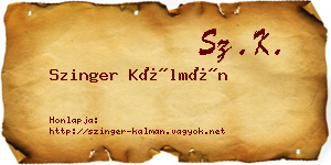Szinger Kálmán névjegykártya
